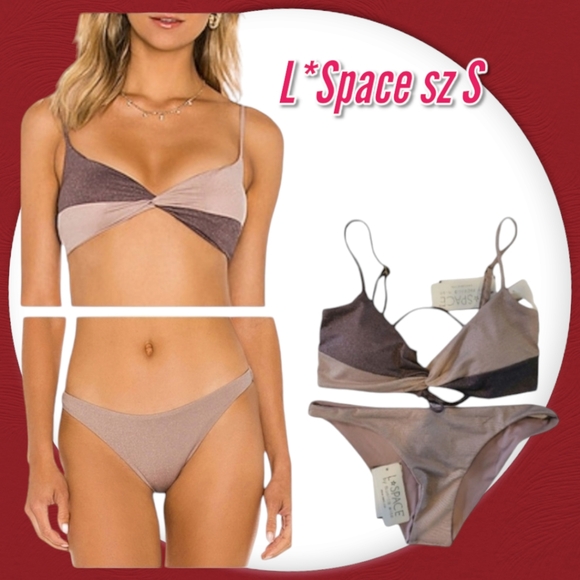 L*Space Swim Color Block Triangle top & Hipster Bottom Mettalic Bikini Set - Picture 1 of 14